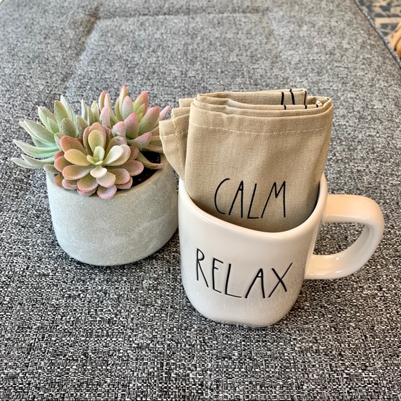 Rae Dunn Other - Rae Dunn RELAX Inspirational Tea Towel And Mug Set